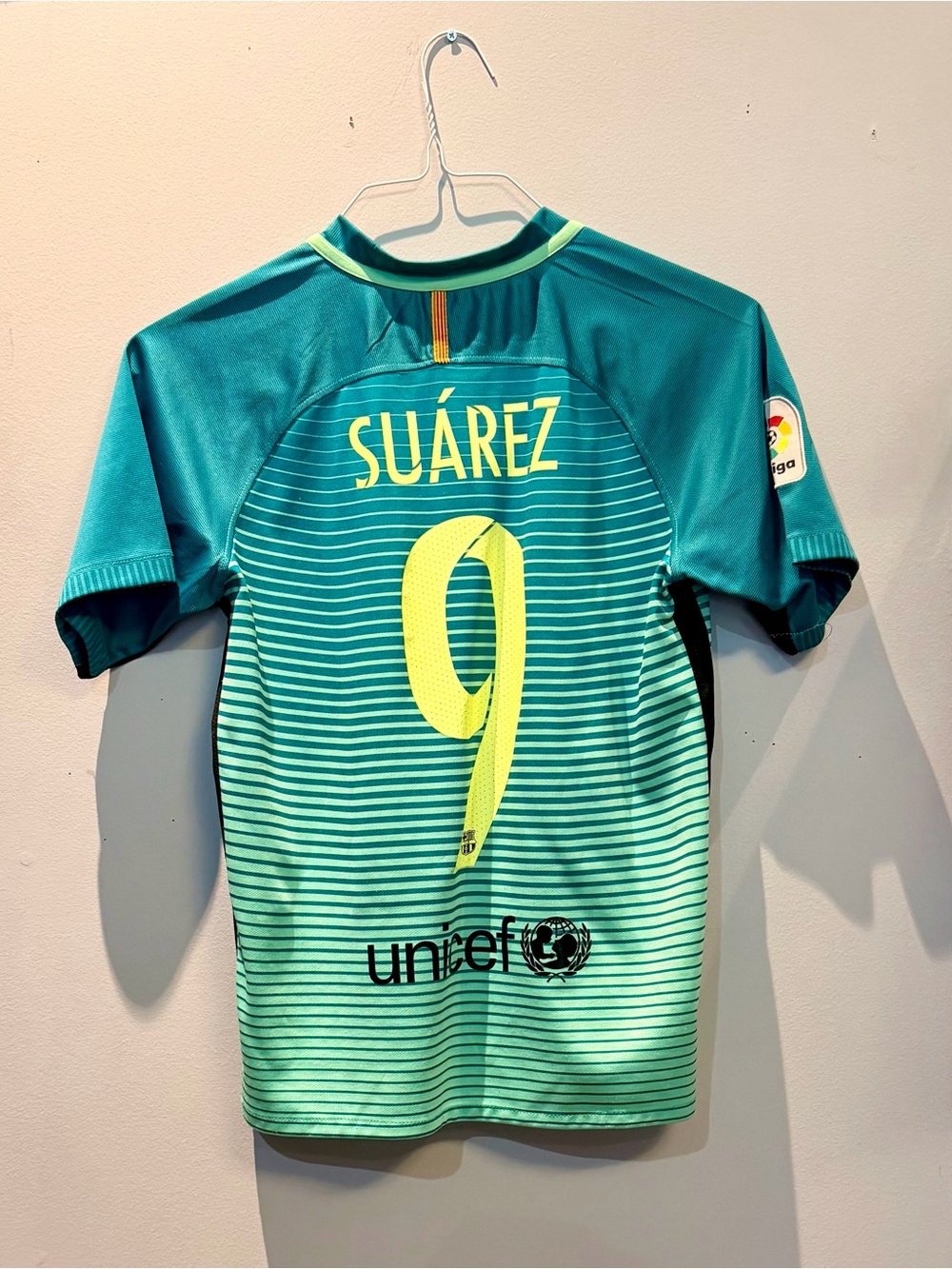 Kids Suárez #9 Teal & Lime Soccer Jersey
